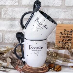 CANECA PINTADA DENTRO E ALÇA COM COLHER(SUBLIMAVEL)